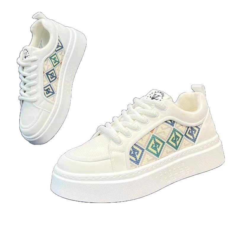 画像3: Geometric pattern chunky sole platform lace-up sneakers shoes 　男女兼用ユニセックスプラットフォーム厚底幾何学模様レースアップスニーカー シューズ (3)