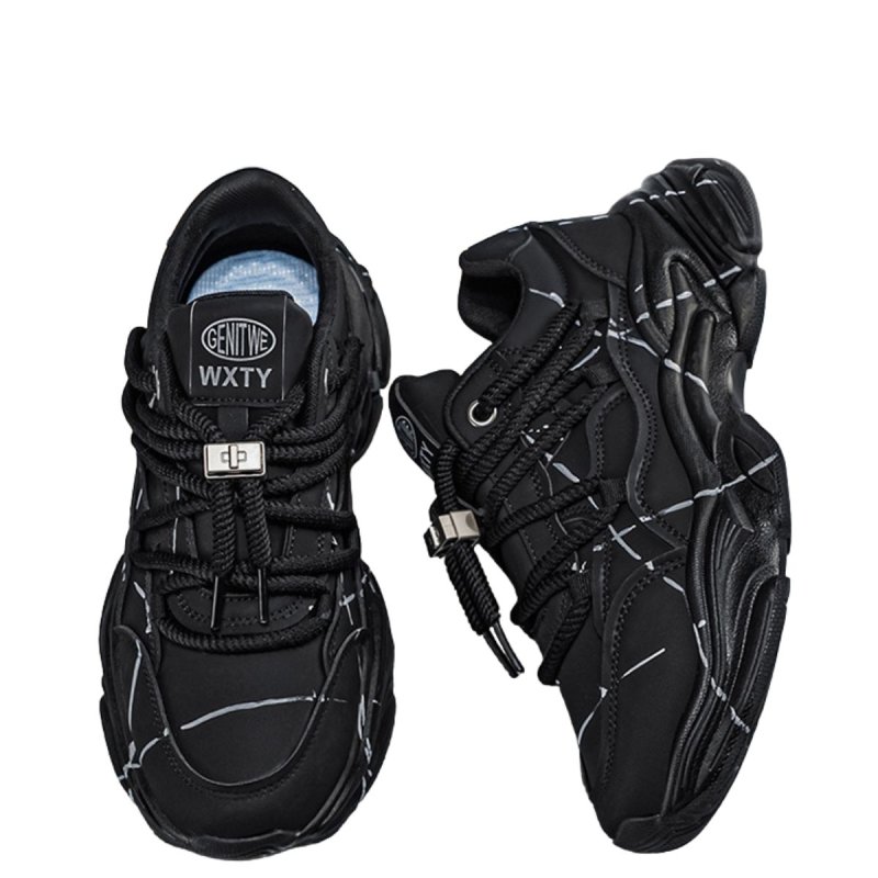 画像4: Chunky sole platform leather lace-up　男女兼用ユニセックスプラットフォーム厚底ペイントレザーレースアップスニーカー シューズ (4)