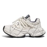 画像1: Chunky sole platform leather lace-up　男女兼用ユニセックスプラットフォーム厚底ペイントレザーレースアップスニーカー シューズ (1)