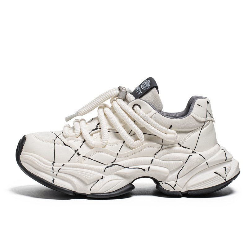 画像1: Chunky sole platform leather lace-up　男女兼用ユニセックスプラットフォーム厚底ペイントレザーレースアップスニーカー シューズ (1)