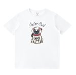 画像1: Unisex black white Space Pug Astronaut Print  T-shirt  男女兼用 ユニセックススペースパグ宇宙飛行士プリント 半袖 Tシャツ (1)