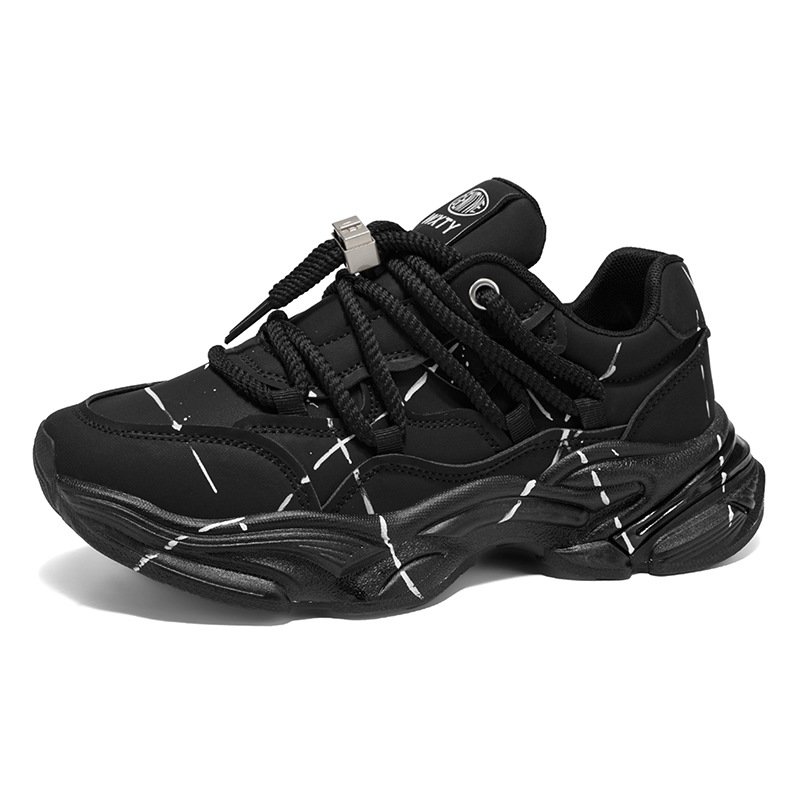 画像2: Chunky sole platform leather lace-up　男女兼用ユニセックスプラットフォーム厚底ペイントレザーレースアップスニーカー シューズ (2)