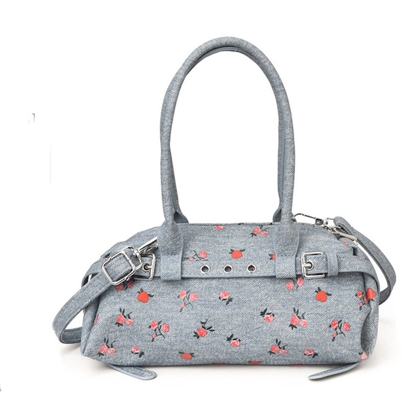 画像6: Denim floral tote shoulder bag　花柄フラワー デニム3wayトートショルダー斜め掛けバッグ (6)