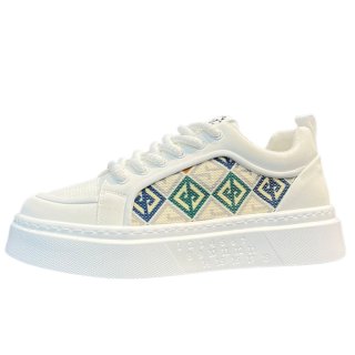 geometric pattern leather lace up sneakers Shoes ユニセックス 男女 
