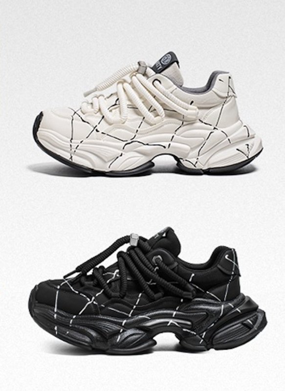 画像5: Chunky sole platform leather lace-up　男女兼用ユニセックスプラットフォーム厚底ペイントレザーレースアップスニーカー シューズ (5)