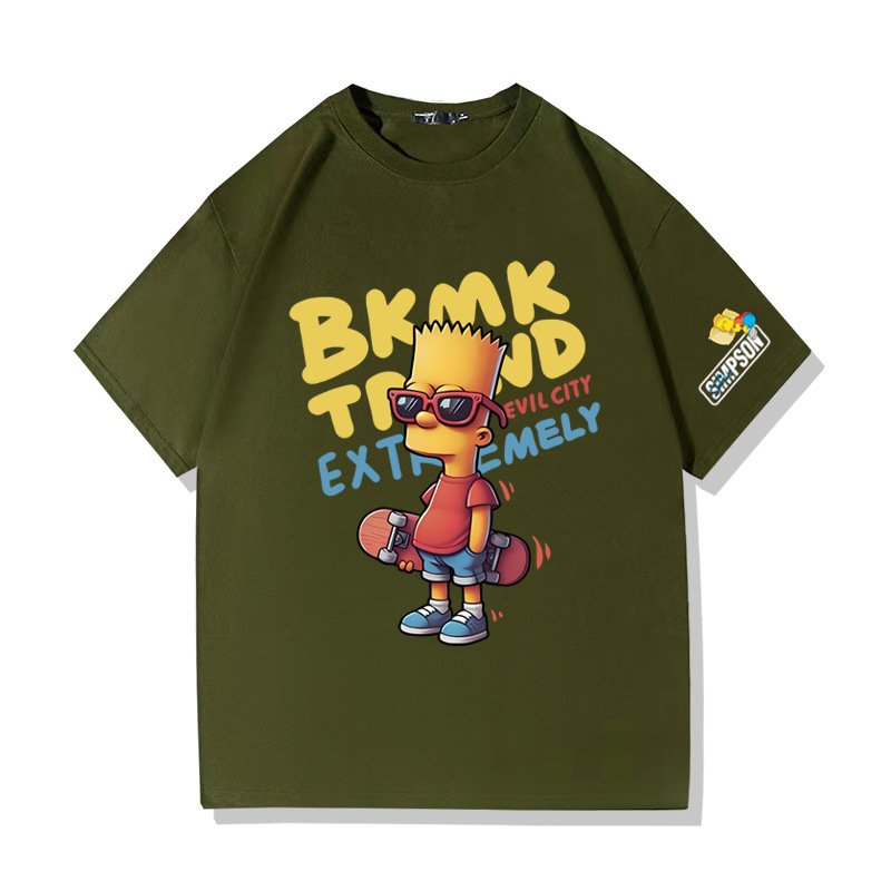 画像4: Unisex Bart Simpson x Skateboarding Print  T-shirt  男女兼用 ユニセックスバートシンプソン×スケートボードスケボープリント 半袖 Tシャツ (4)