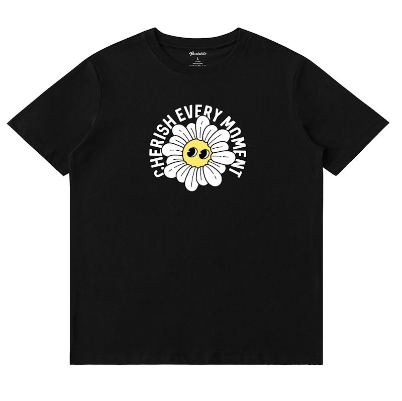 画像1: Unisex black white Daisy Face Eyeball Print  T-shirt  男女兼用 ユニセックスデイジーフェイスアイボールプリント 半袖 Tシャツ (1)