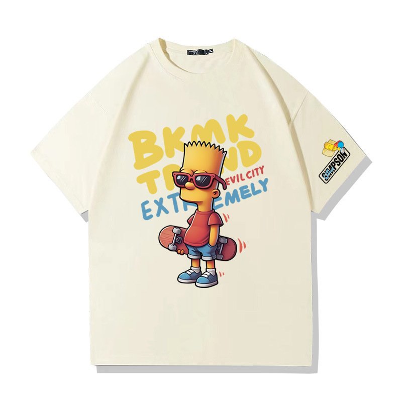 画像6: Unisex Bart Simpson x Skateboarding Print  T-shirt  男女兼用 ユニセックスバートシンプソン×スケートボードスケボープリント 半袖 Tシャツ (6)