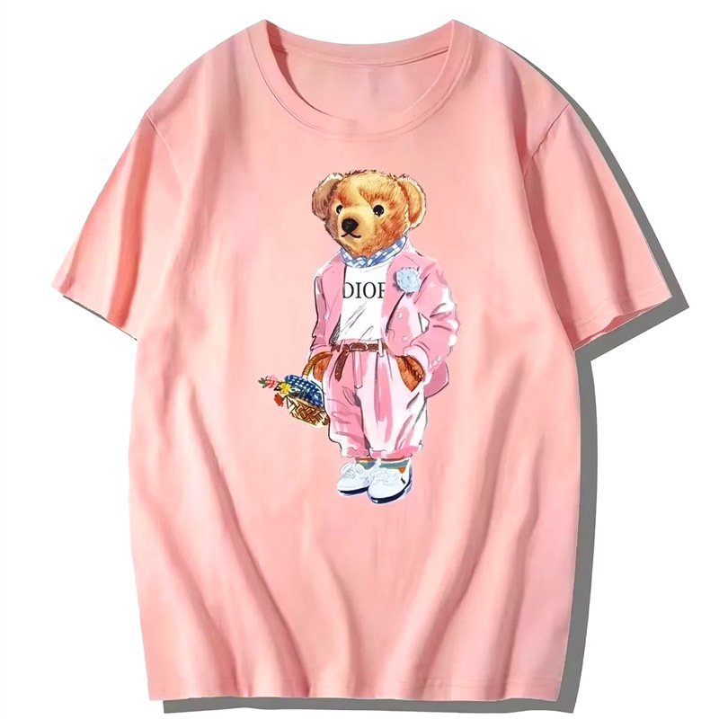 画像1: Pink suit x stylish bear crew neck Print Tshirts ユニセックス男女兼用スタイリッシュピンクスーツベアプリント Tシャツ (1)