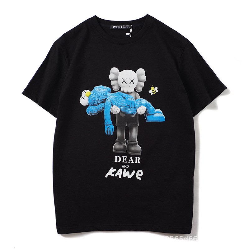 画像1: DEAR KAWE KAWS Print short sleeve T-shirt  ユニセックス 男女兼用 W カウズ プリント 半袖Tシャツ (1)