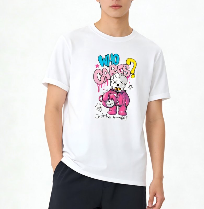 画像2: Unisex black white who cares Costume kaws Skull Print  T-shirt  男女兼用 ユニセックススカルカスタムカウズプリント 半袖 Tシャツ (2)