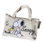 画像1: Snoopy & Woodstock Canvas Horizontal Tote Bag　スヌーピー＆ウッドストックキャンバストートバッグ (1)