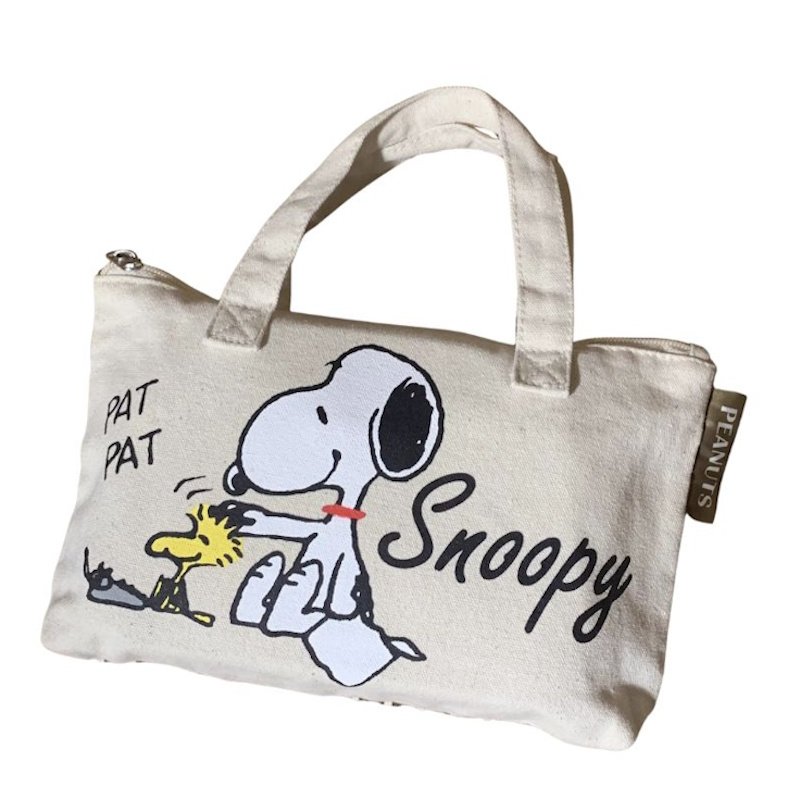 画像1: Snoopy & Woodstock Canvas Horizontal Tote Bag　スヌーピー＆ウッドストックキャンバストートバッグ (1)