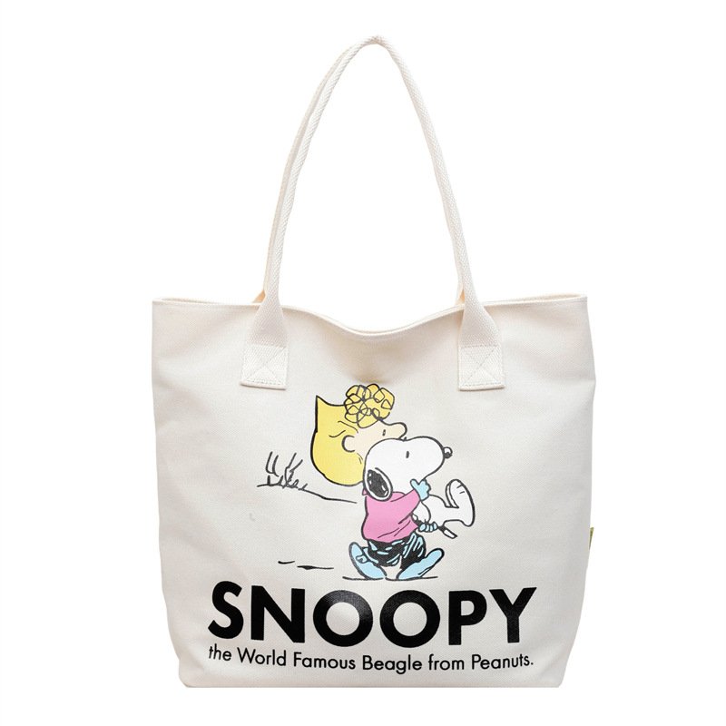 画像2: Snoopy & Friends Canvas Tote Shoulder Bag Shopping Eco Bag　スヌーピー＆フレンズキャンバストートショルダーバッグ通勤通学ショッピング (2)