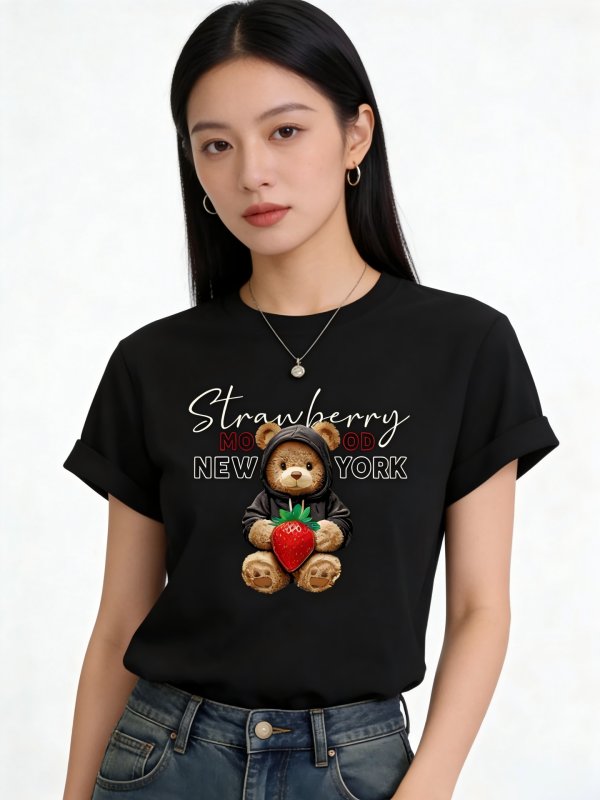 画像4: Unisex Strawberry Bear & New York Logo Print  T-shirt  男女兼用 ユニセックスストロベリーベア＆ニューヨークロゴプリント 半袖 Tシャツ (4)