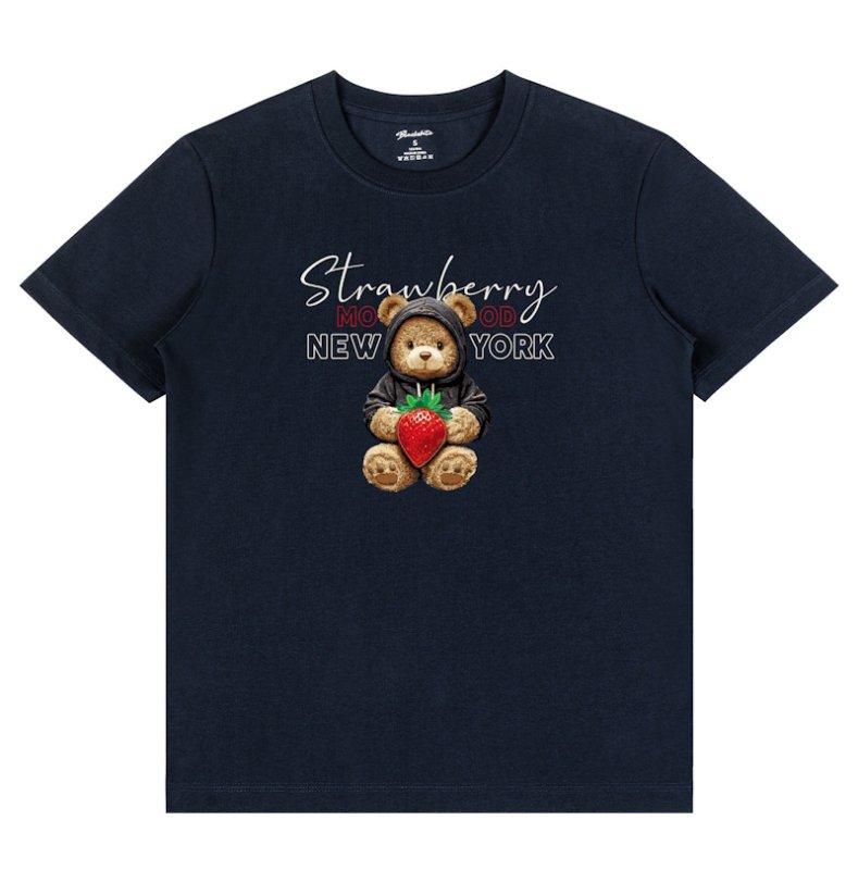 画像1: Unisex Strawberry Bear & New York Logo Print  T-shirt  男女兼用 ユニセックスストロベリーベア＆ニューヨークロゴプリント 半袖 Tシャツ (1)