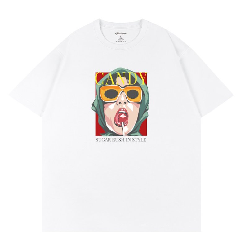 画像1: Unisex black white CANDY trendy portrait print T-shirt  男女兼用 ユニセックスCANDYトレンディポートレートプリント 半袖 Tシャツ (1)