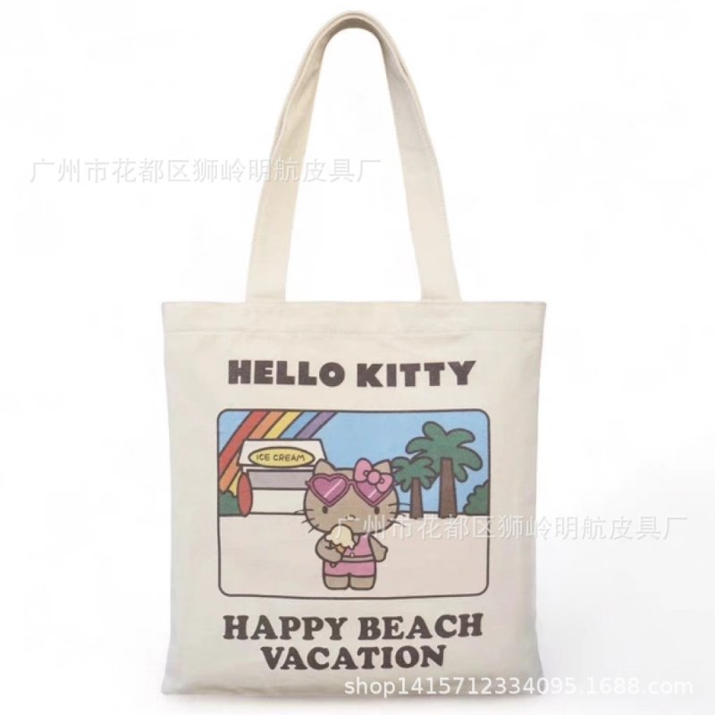 画像4: Hawaii Suntan Kitty Canvas Tote Shoulder Bag Shopping Eco Bag　ハワイ日焼けキティーキャンバストートショルダーバッグ通勤通学ショッピング (4)
