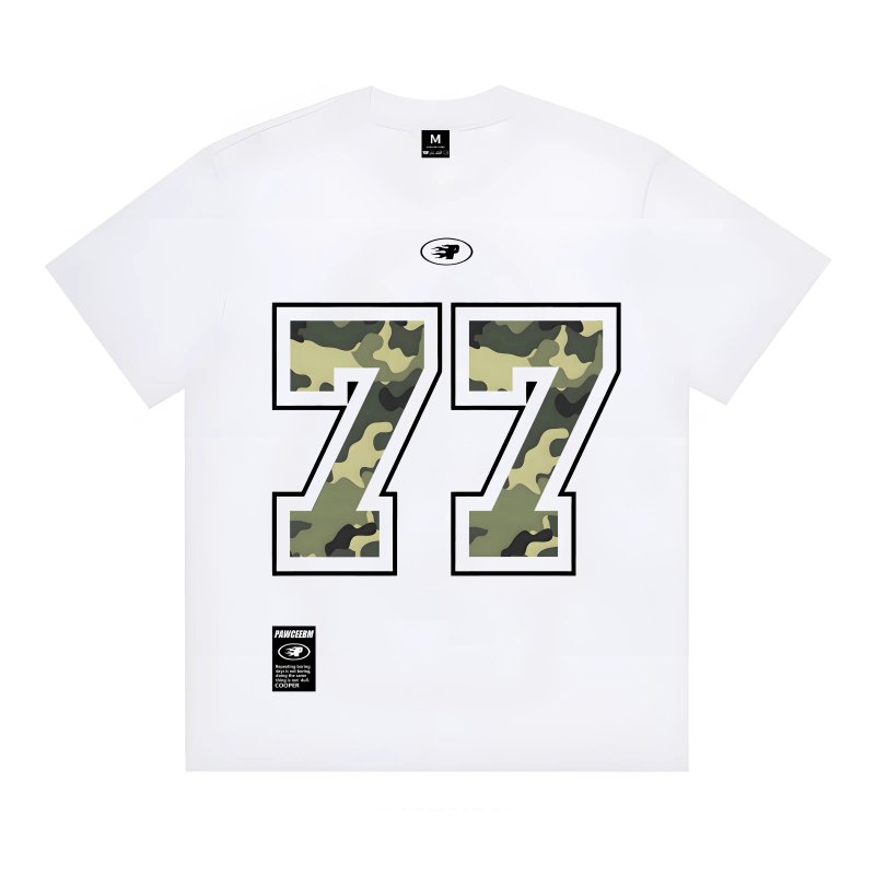 画像1: Unisex PAWCEE 77 Camouflage Number Print  T-shirt  男女兼用 ユニセックスPAWCEE 迷彩カモフラージュ77ナンバープリント 半袖 Tシャツ (1)
