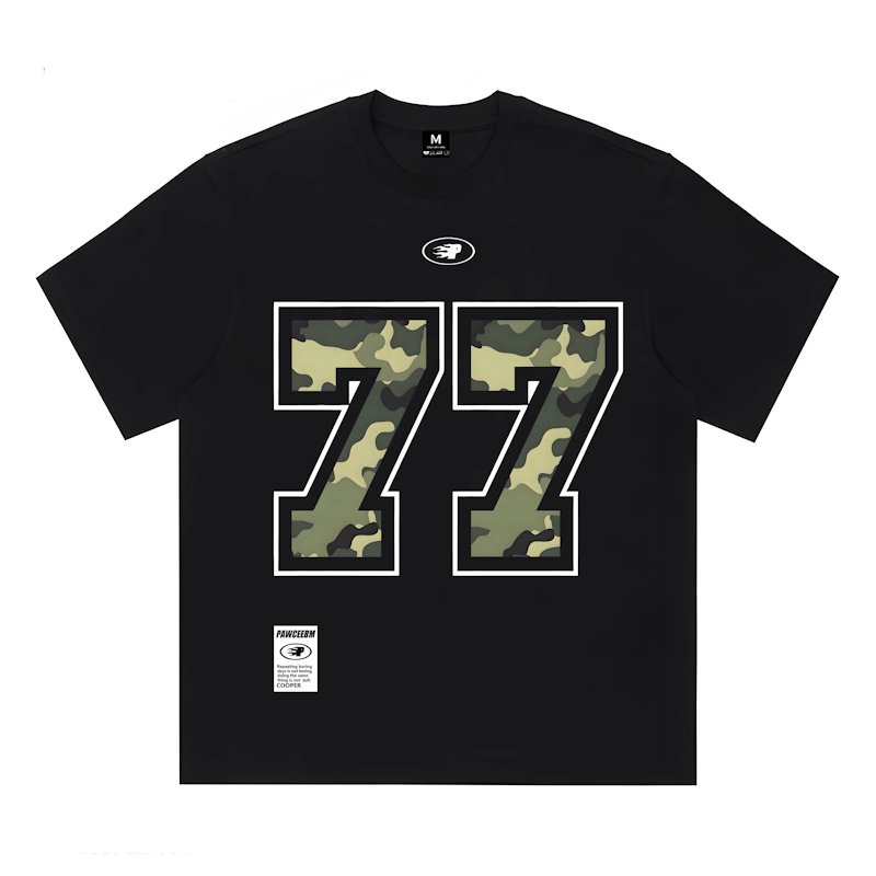 画像2: Unisex PAWCEE 77 Camouflage Number Print  T-shirt  男女兼用 ユニセックスPAWCEE 迷彩カモフラージュ77ナンバープリント 半袖 Tシャツ (2)