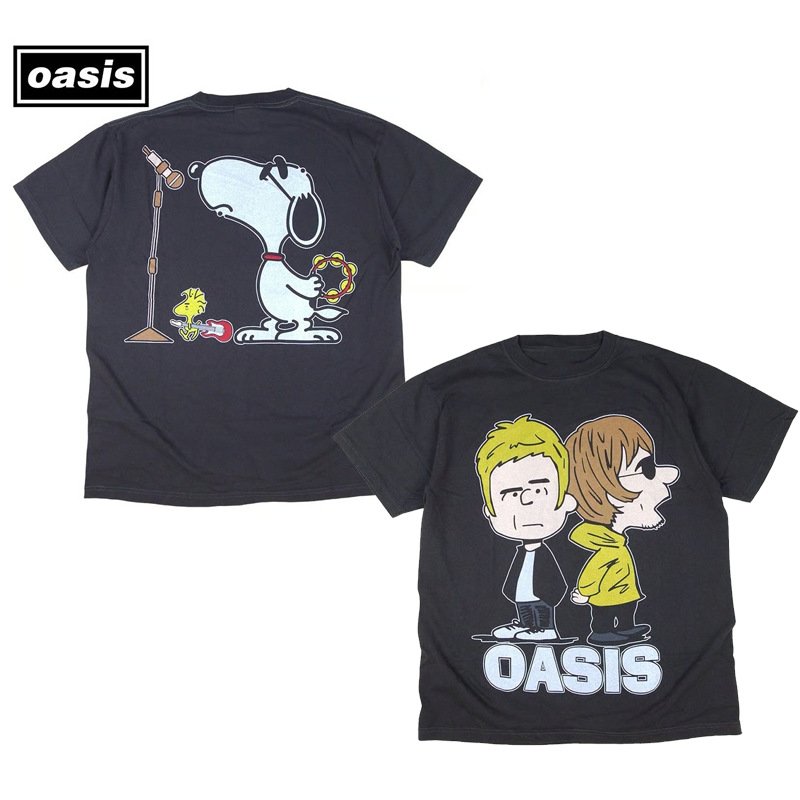 画像3: Unisex OASIS rock band retro Print  T-shirt  男女兼用 ユニセックスオアシスロックバンドビンテージスタイルスヌーピーロゴプリント 半袖 Tシャツ (3)