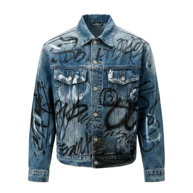 画像2: Street graffiti washed denim jacket G Jacket 　ユニセックス 男女兼用ストリートグラフィック落書きウォッシュドGジャンジャケット (2)