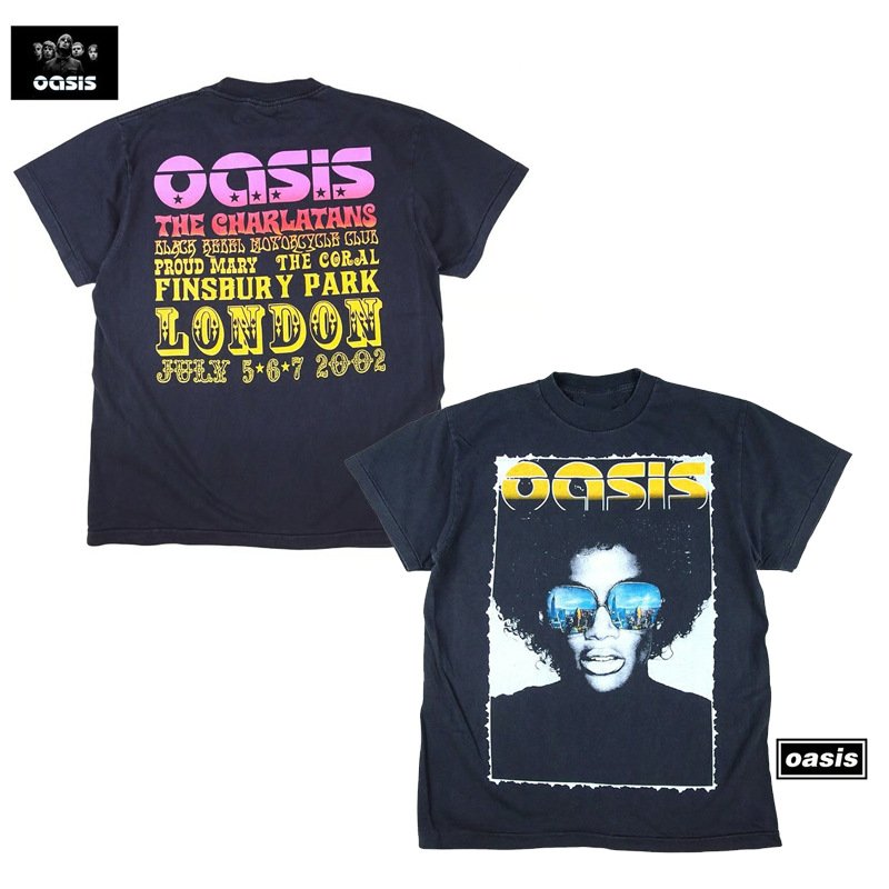 画像2: Unisex OASIS rock band retro Print  T-shirt  男女兼用 ユニセックスオアシスロックバンドビンテージスタイルスヌーピーロゴプリント 半袖 Tシャツ (2)