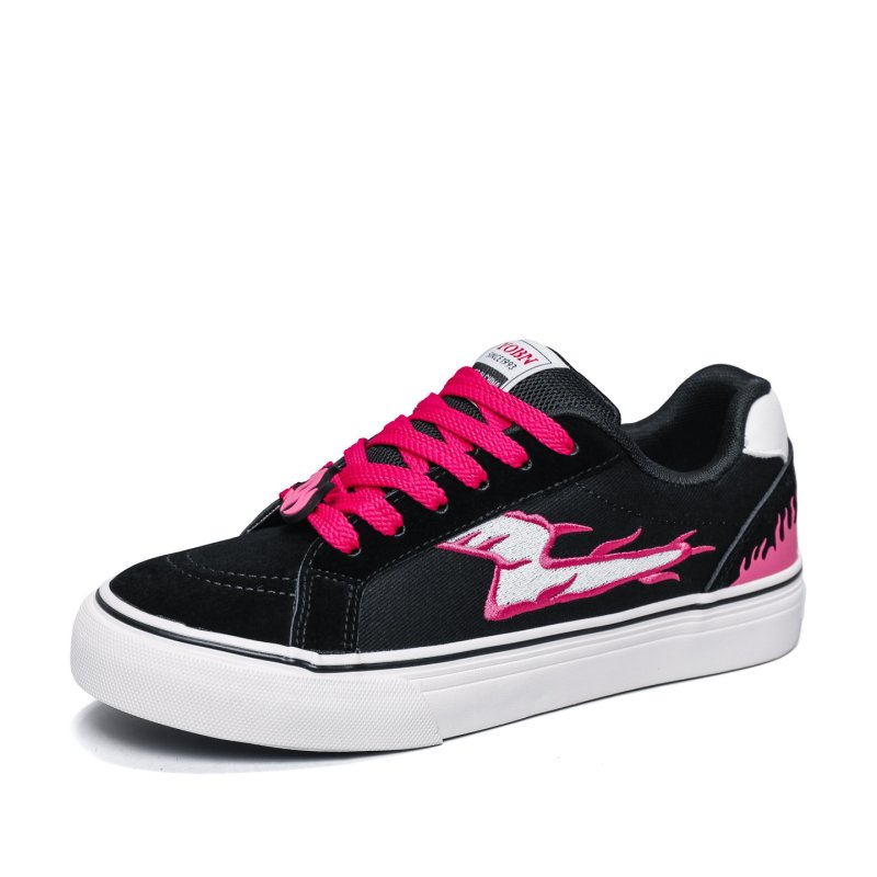 画像1: Flame Embroidered leather platform lace-up sneakers　男女兼用ユニセックスプラットフォーム厚底炎フレイム刺繍レザーレースアップスニーカー シューズ (1)