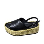 画像1:  Cross leather back strap Platform espadrille sandals　クロスレザーバックベルト 厚底エスパドリーユサンダル (1)