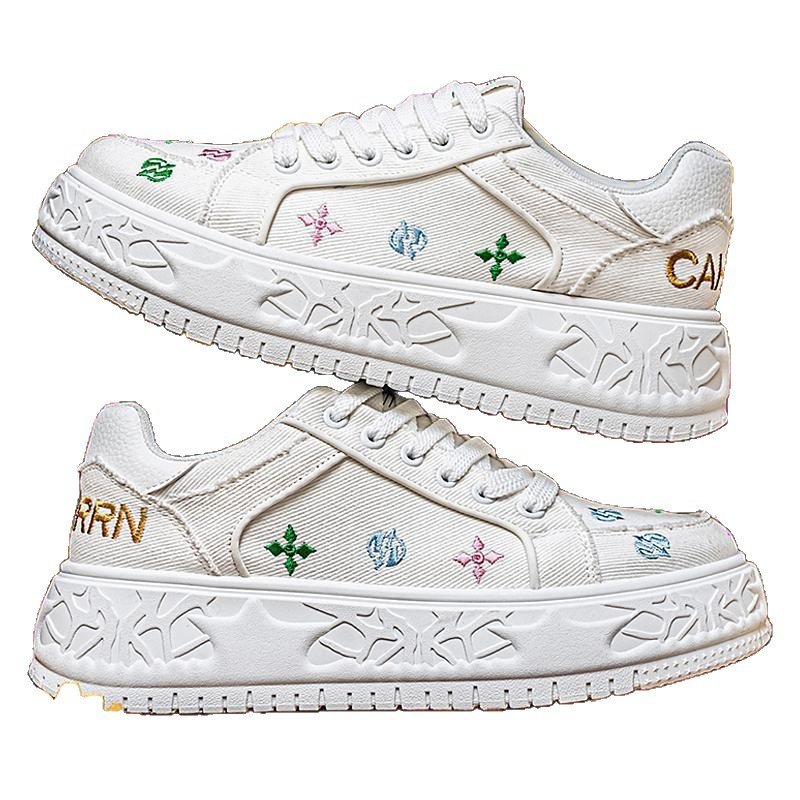 画像4: Colorful embroidered platform lace-up canvas sneakers　男女兼用ユニセックスプラットフォーム厚底カラフル刺繍キャンバスレースアップスニーカー シューズ (4)