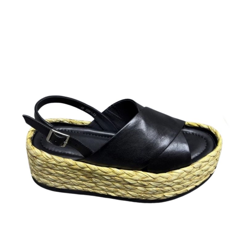 画像4:  Cross leather back strap Platform espadrille sandals　クロスレザーバックベルト 厚底エスパドリーユサンダル (4)