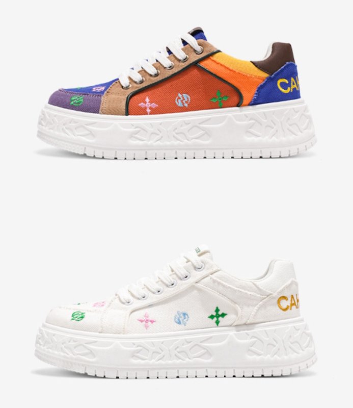 画像5: Colorful embroidered platform lace-up canvas sneakers　男女兼用ユニセックスプラットフォーム厚底カラフル刺繍キャンバスレースアップスニーカー シューズ (5)