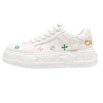 画像2: Colorful embroidered platform lace-up canvas sneakers　男女兼用ユニセックスプラットフォーム厚底カラフル刺繍キャンバスレースアップスニーカー シューズ (2)