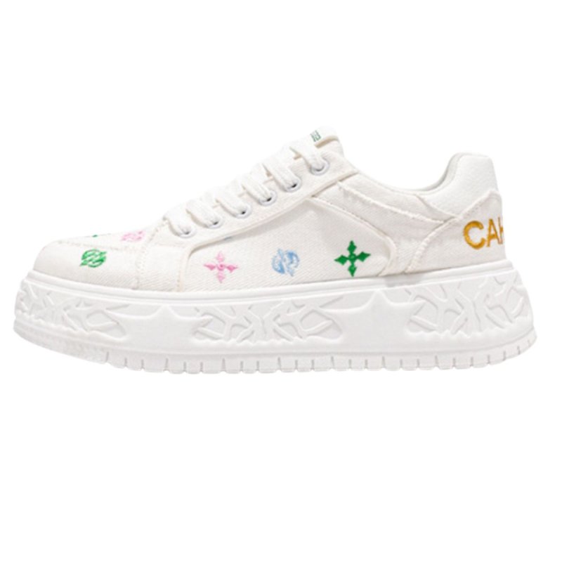 画像2: Colorful embroidered platform lace-up canvas sneakers　男女兼用ユニセックスプラットフォーム厚底カラフル刺繍キャンバスレースアップスニーカー シューズ (2)