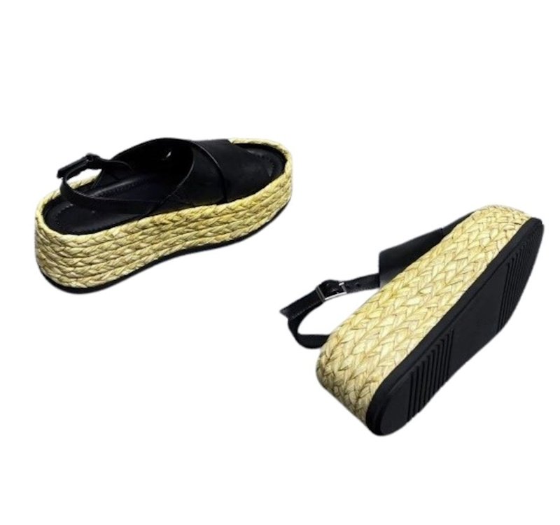 画像5:  Cross leather back strap Platform espadrille sandals　クロスレザーバックベルト 厚底エスパドリーユサンダル (5)