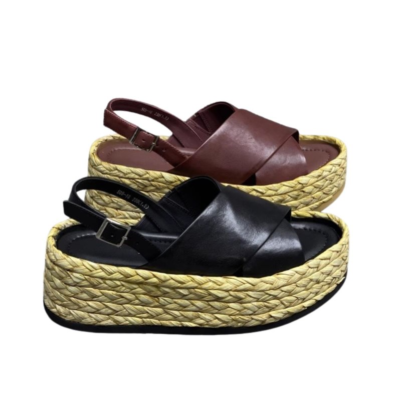 画像3:  Cross leather back strap Platform espadrille sandals　クロスレザーバックベルト 厚底エスパドリーユサンダル (3)