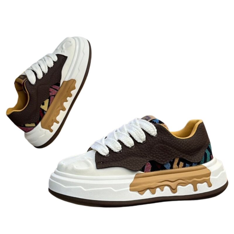 画像4: Unisex Muddy Paint  Leather lace-up platform sneakers ユニセックス 男女兼用 厚底 レザーレースアップ ドロドロ ペイント スニーカーパンシューズ   (4)