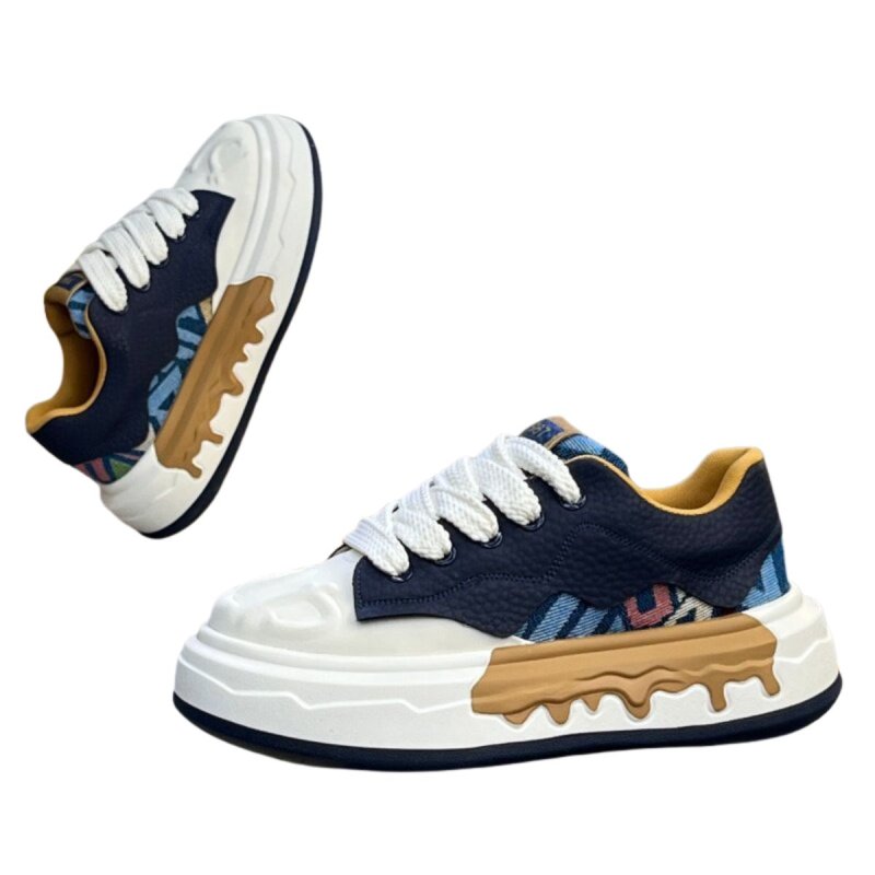 画像3: Unisex Muddy Paint  Leather lace-up platform sneakers ユニセックス 男女兼用 厚底 レザーレースアップ ドロドロ ペイント スニーカーパンシューズ   (3)