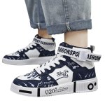 画像1: Unisex & Kids High-top leather graffiti print lace-up sneakers  ユニセックス 男女兼用 ハイカット レザー グラフィティ 落書き風 プリントレースアップスニーカー  (1)