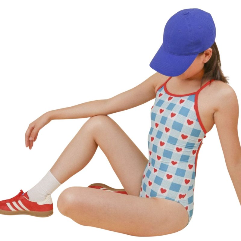 画像2: jump into check heart one-piece  swimsuit ハート x ギンガムチェック プリント スウィムスーツ 水着 モノキニ ワンピース (2)