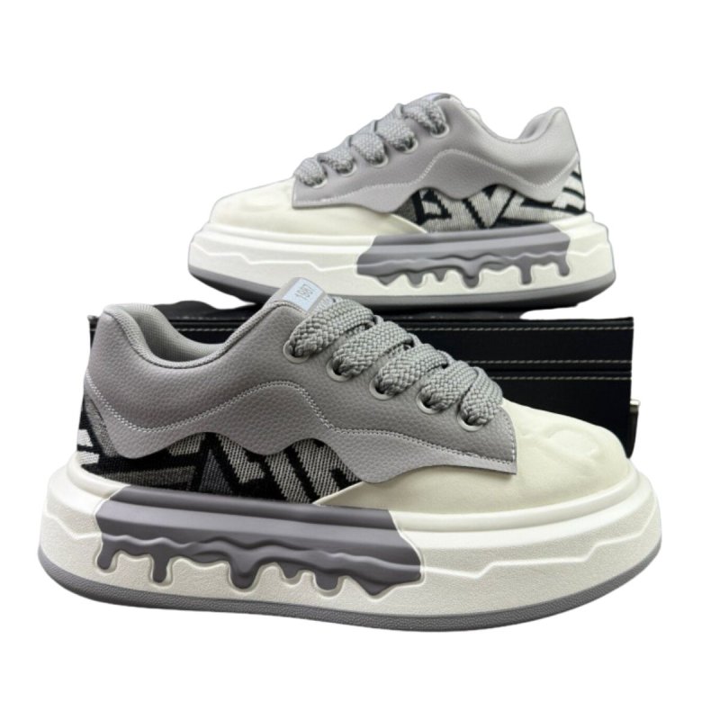 画像1: Unisex Muddy Paint  Leather lace-up platform sneakers ユニセックス 男女兼用 厚底 レザーレースアップ ドロドロ ペイント スニーカーパンシューズ   (1)