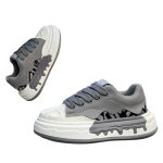 画像2: Unisex Muddy Paint  Leather lace-up platform sneakers ユニセックス 男女兼用 厚底 レザーレースアップ ドロドロ ペイント スニーカーパンシューズ   (2)