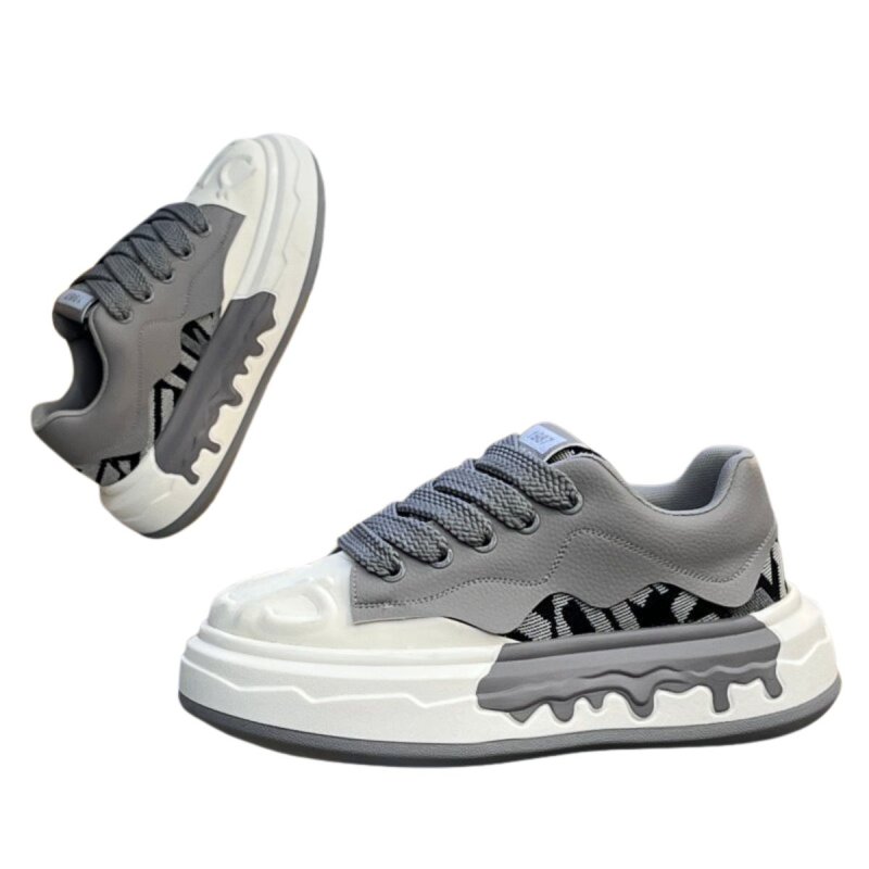 画像2: Unisex Muddy Paint  Leather lace-up platform sneakers ユニセックス 男女兼用 厚底 レザーレースアップ ドロドロ ペイント スニーカーパンシューズ   (2)