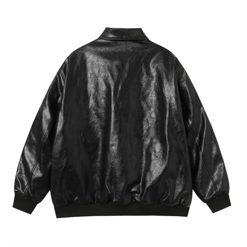 画像2: 25 Unisex Bugs Bunny & Looney Tunes Leather Zip Up Oversized Leather baseball uniform Vintage jacket blouson ユニセックス 男女兼用 オーバーサイズ レザー バックスバニー ＆ ルーニーテューンズ  ヴィンテージ加工 レザージップアップジャケット スタジアムジャンパー スタジャン ブルゾン (2)