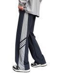 画像2: Unisex American-style high-street mesh 3-line wide-leg pants　 男女兼用 ユニセックスアメリカンスタイルハイストリートメッシュ 3ラインワイドレッグパンツ (2)