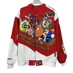 画像1: 24 Bugs Bunny Leather Zip Up Jacket vintage baseball uniform jacket blouson ユニセックス 男女兼用 バックスバニー ヴィンテージ風 ジップアップ ジャケット スタジアムジャンパー スタジャン ブルゾン (1)