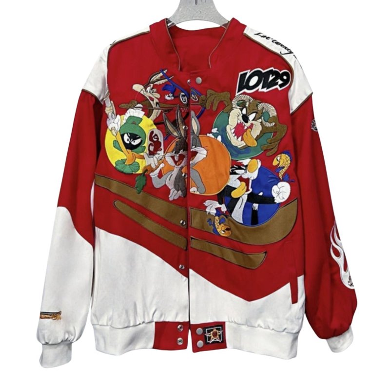 画像1: 24 Bugs Bunny Leather Zip Up Jacket vintage baseball uniform jacket blouson ユニセックス 男女兼用 バックスバニー ヴィンテージ風 ジップアップ ジャケット スタジアムジャンパー スタジャン ブルゾン (1)