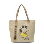 画像3:  Unisex Snoopy  Print Canvas Large Capacity Tote Shoulder Bag Shopping Eco Bag　ユニセックス男女兼用スヌーピープリントラージキャパシティキャンバストートショルダーバッグ通勤通学ショッピング (3)