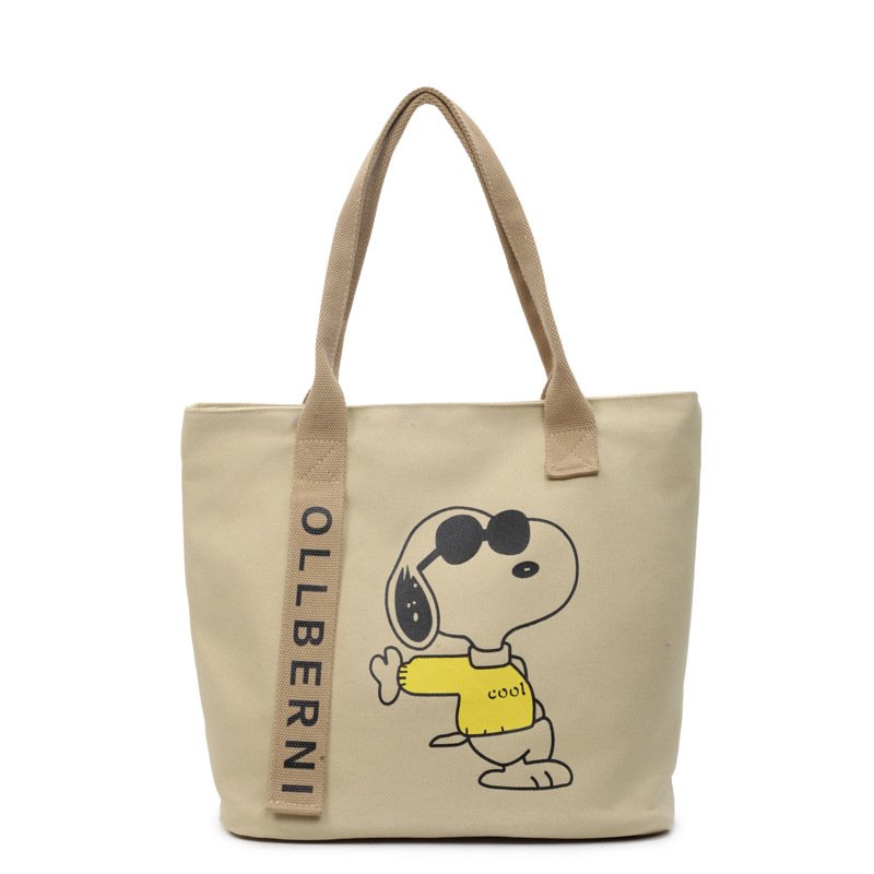 画像3:  Unisex Snoopy  Print Canvas Large Capacity Tote Shoulder Bag Shopping Eco Bag　ユニセックス男女兼用スヌーピープリントラージキャパシティキャンバストートショルダーバッグ通勤通学ショッピング (3)