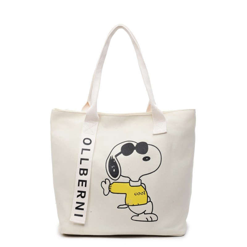 画像2:  Unisex Snoopy  Print Canvas Large Capacity Tote Shoulder Bag Shopping Eco Bag　ユニセックス男女兼用スヌーピープリントラージキャパシティキャンバストートショルダーバッグ通勤通学ショッピング (2)